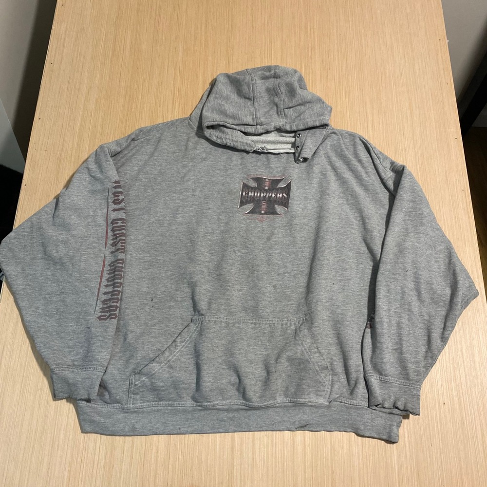 West Coast Choppers Jesse James Grey Hoodie Iron Cross Long Beach Mens XL 2XL